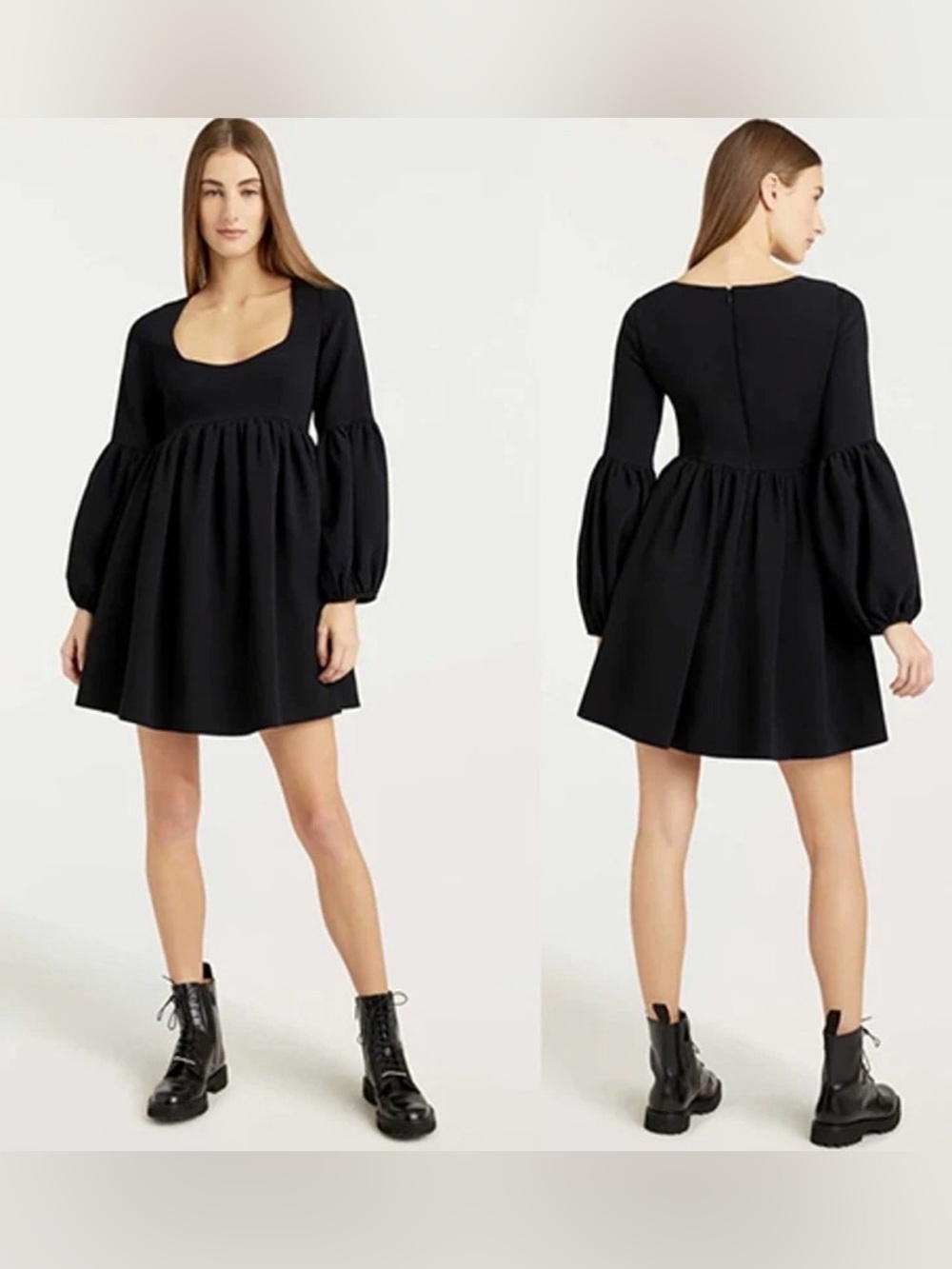 CINQ a SEPT 6 Dorina Babydoll Going Out Cocktail Crepe Mini Dress Lantern Sleeve